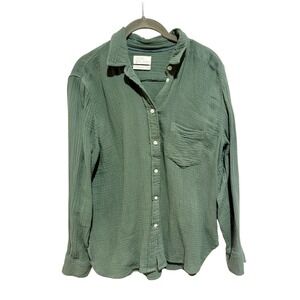 J.Crew Re-Imagined Classic Olive‎ Green Cotton Gauze Button Down Shirt Top